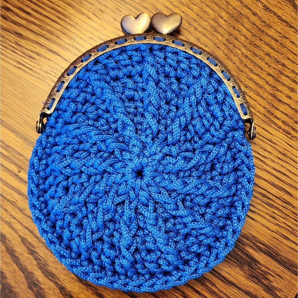 Vintage Style Hand Crocheted Blue Coin Purse
